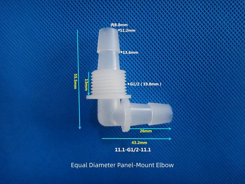PP L-Elbow Bulkhead Fitting - Panel Mount Hose Connector for Peristaltic Pump / Lab Tubing