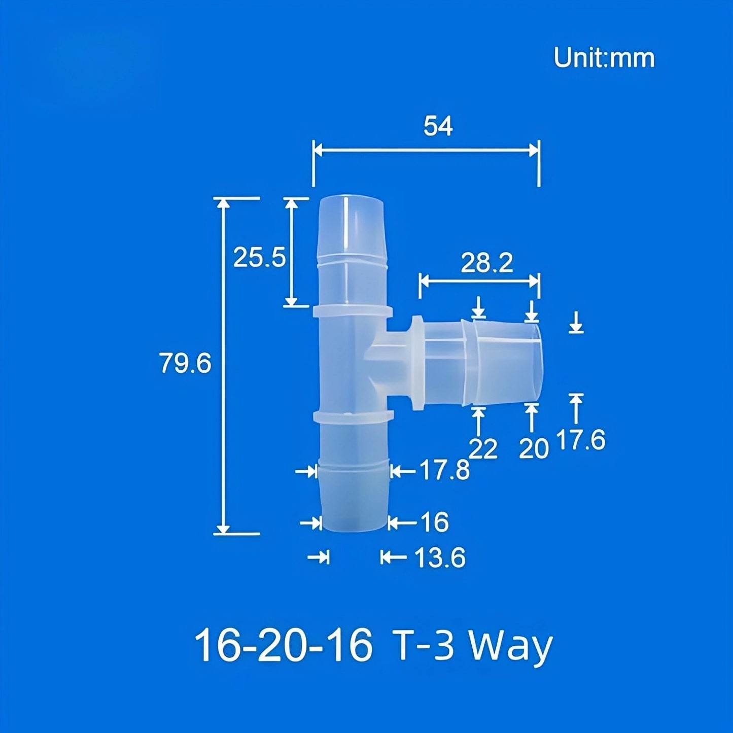 100 pk Barb Tee 3-Way Adapter, Reducing Tee Hose Connectors, Plastic
