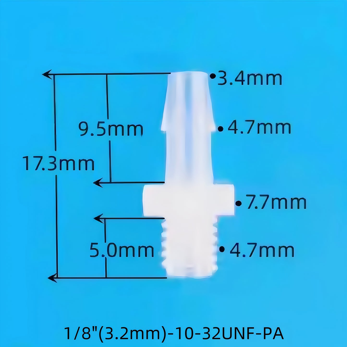 10-32UNF Male Thread Straight Connector | Food Grade PP Micro Hose Fitting