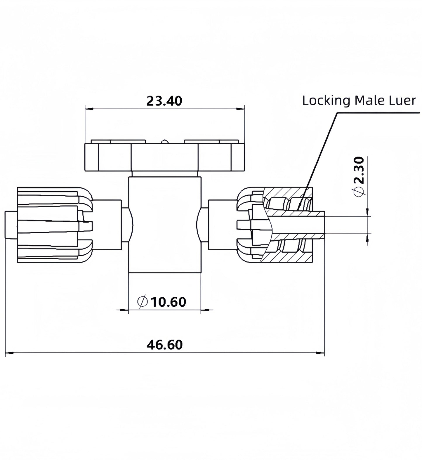 2-Way Luer Stopcock, Dual Male Luer Coupler, Medical-Grade PP, 10/pk
