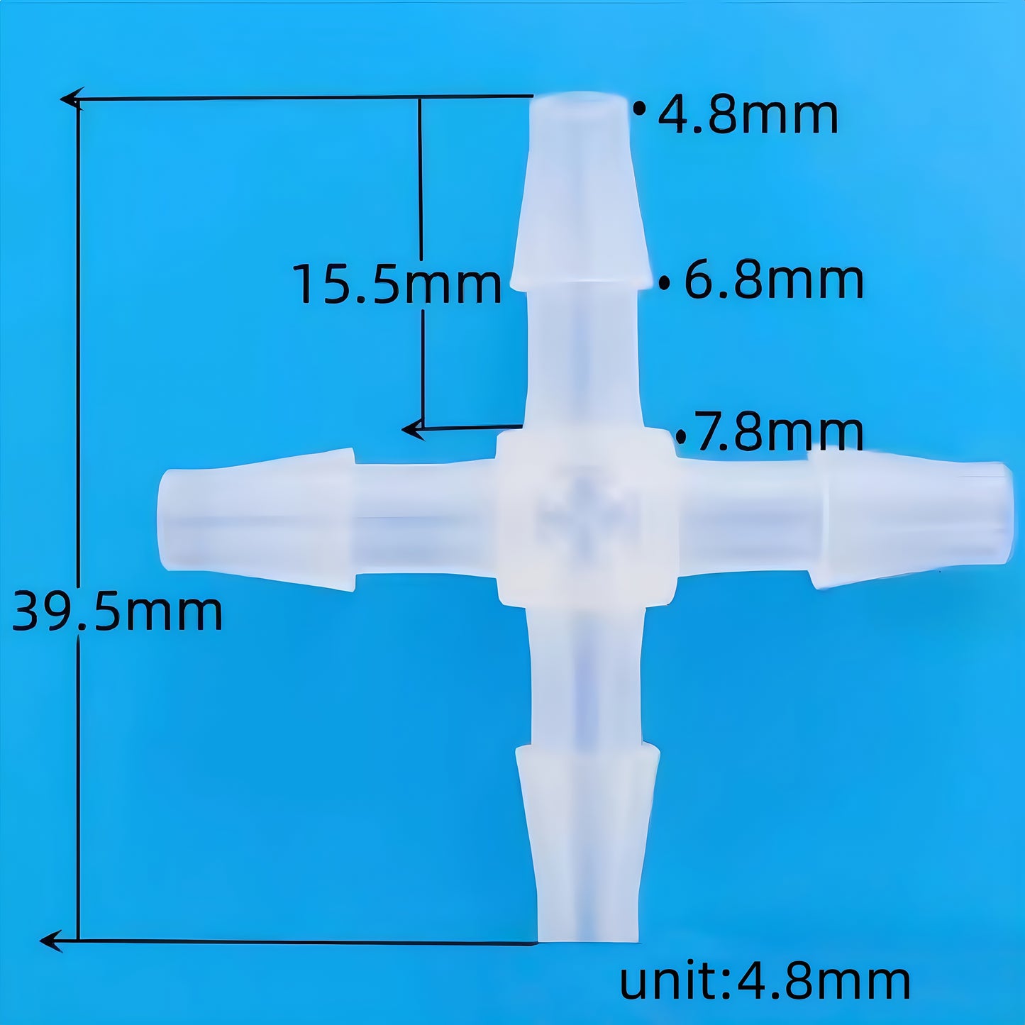 4.8mm 4-Way Hose Splitter Barbed Cross Fitting - Durable Barbed Cross Tube Fitting for Fluid Control Systems
