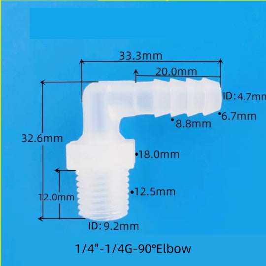 Plastic 90 Degree Male Thread to Barb Elbow Fitting | PP Hose Connector for Pipe and Tube