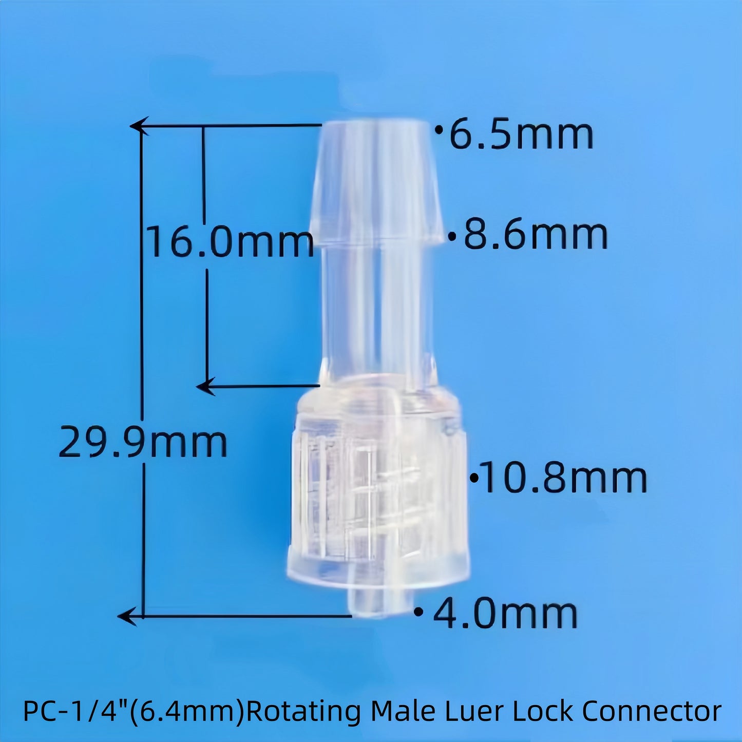 Rotating Male Luer Lock Connector, PC Slip Type, Movable Swivel Fitting for Fluid and Medical Tubing