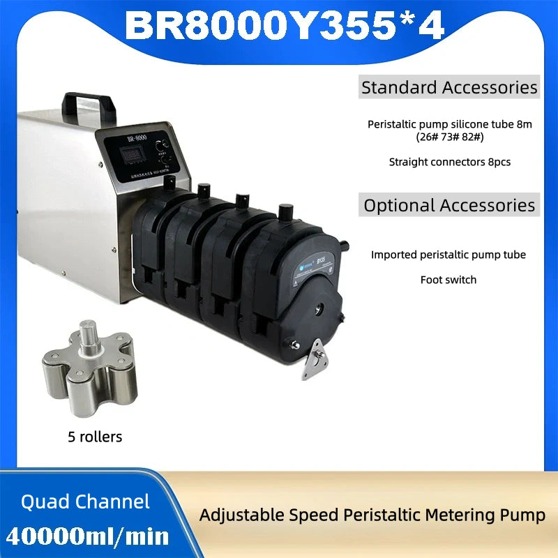 BR8000Y35 Adjustable Speed Persitaltic Pump High Flow 5L, 6L, 7L, 8L/min,Tubing 73# 82#