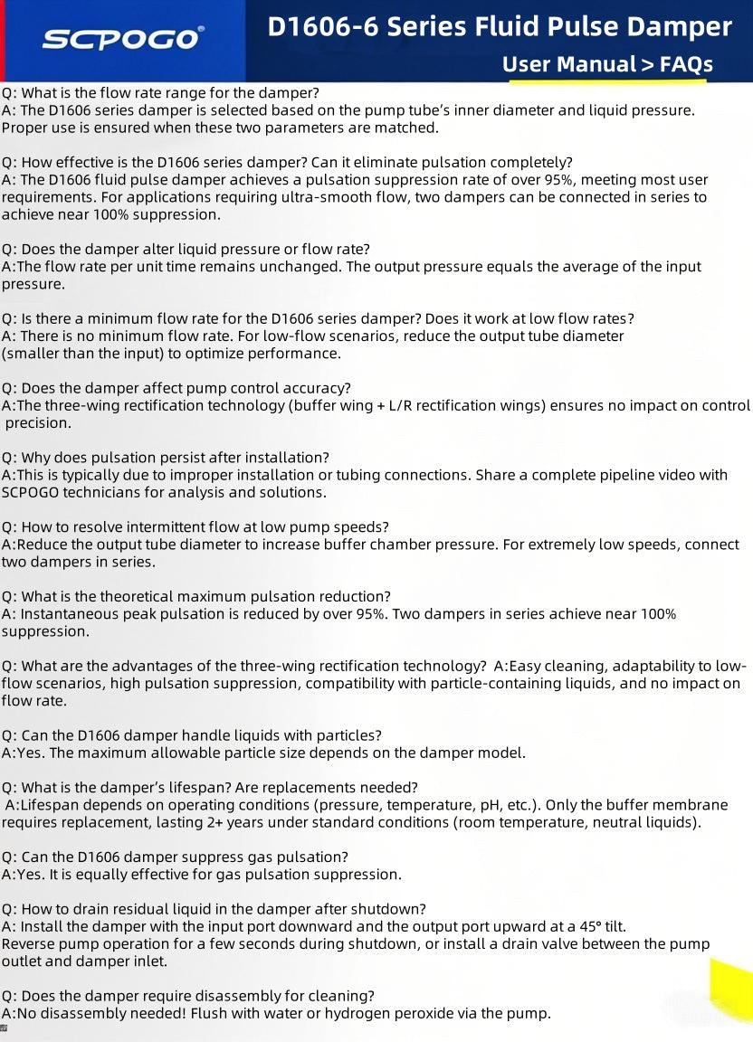D1606-L6-PP Industrial Fluid Pulse Dampener | ≥95% Pulsation Reduction for Peristaltic Pumps