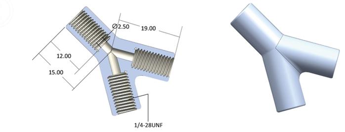 Y Three Way Connector Size Dimensions UNF 1/4-28 Female Thread 3.2mm Tubing OD FSNY03-28P