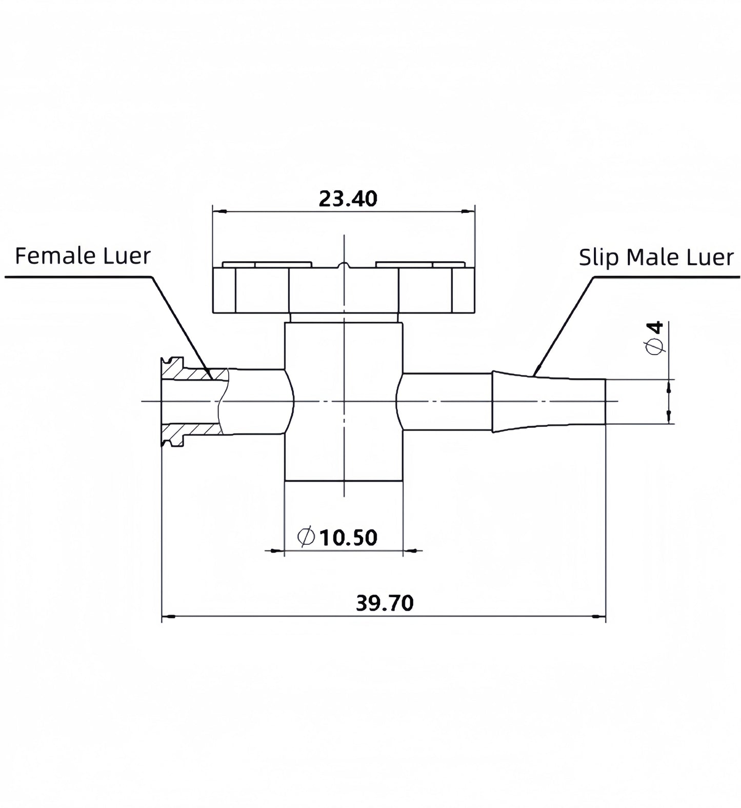 100/pk 2-Way Luer Stopcock , Female Luer Port Barb 4.0mm,PP