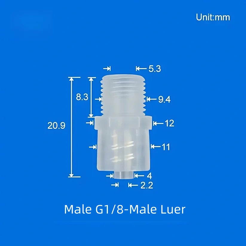 Male G1/8 threaded to male Luer lock 90 degree elbow pipe connector PP fitting