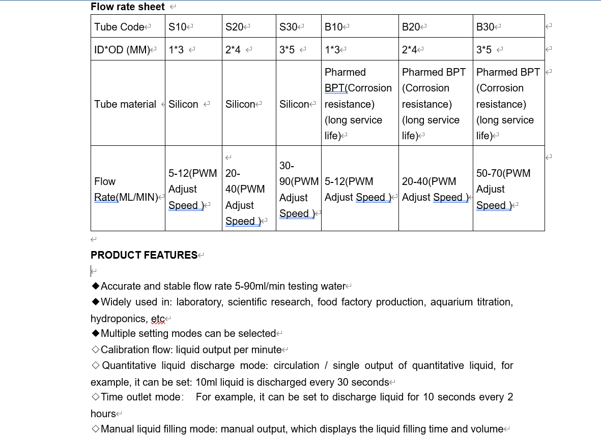 LPO1-1 Variable Speed Peristaltic Pump 5-90ml/min OLED Laboratory with 2m Hose