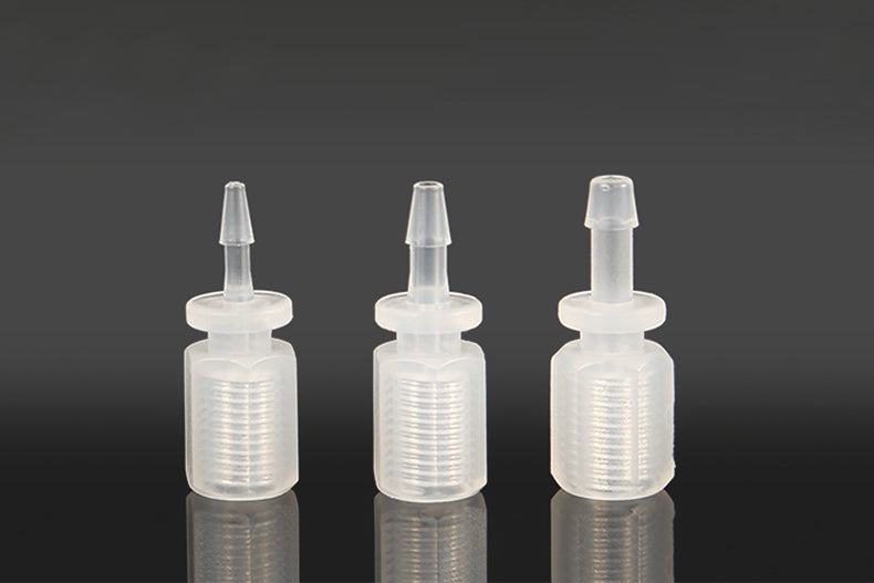 1/16 1/8 Barb-to-Female 1/4-28unf Threaded Tube Connector, Food Grade PP /PTFE, MOQ30pcs