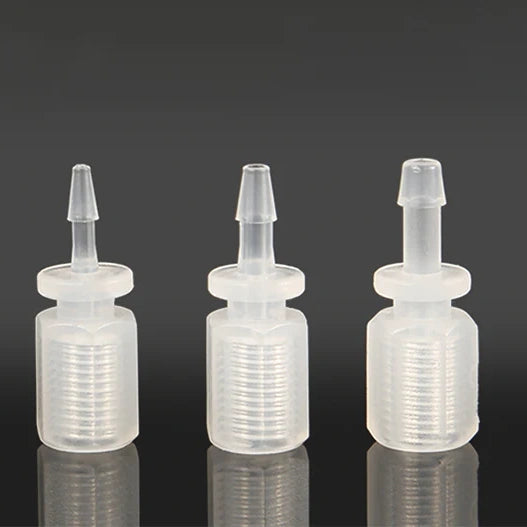 1/16 1/8 Barb-to-Female 1/4-28unf Threaded Tube Connector, Food Grade PP /PTFE, MOQ30pcs