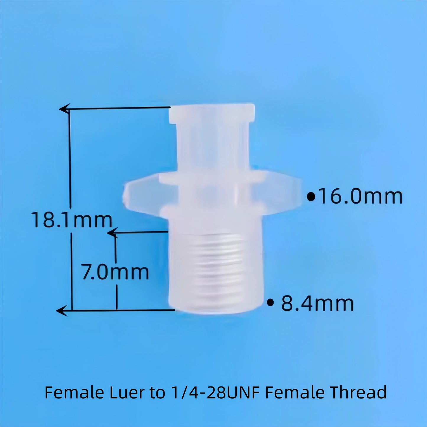 Female Luer Connector — Food-Grade PP, 1/4-28UNF Female Thread