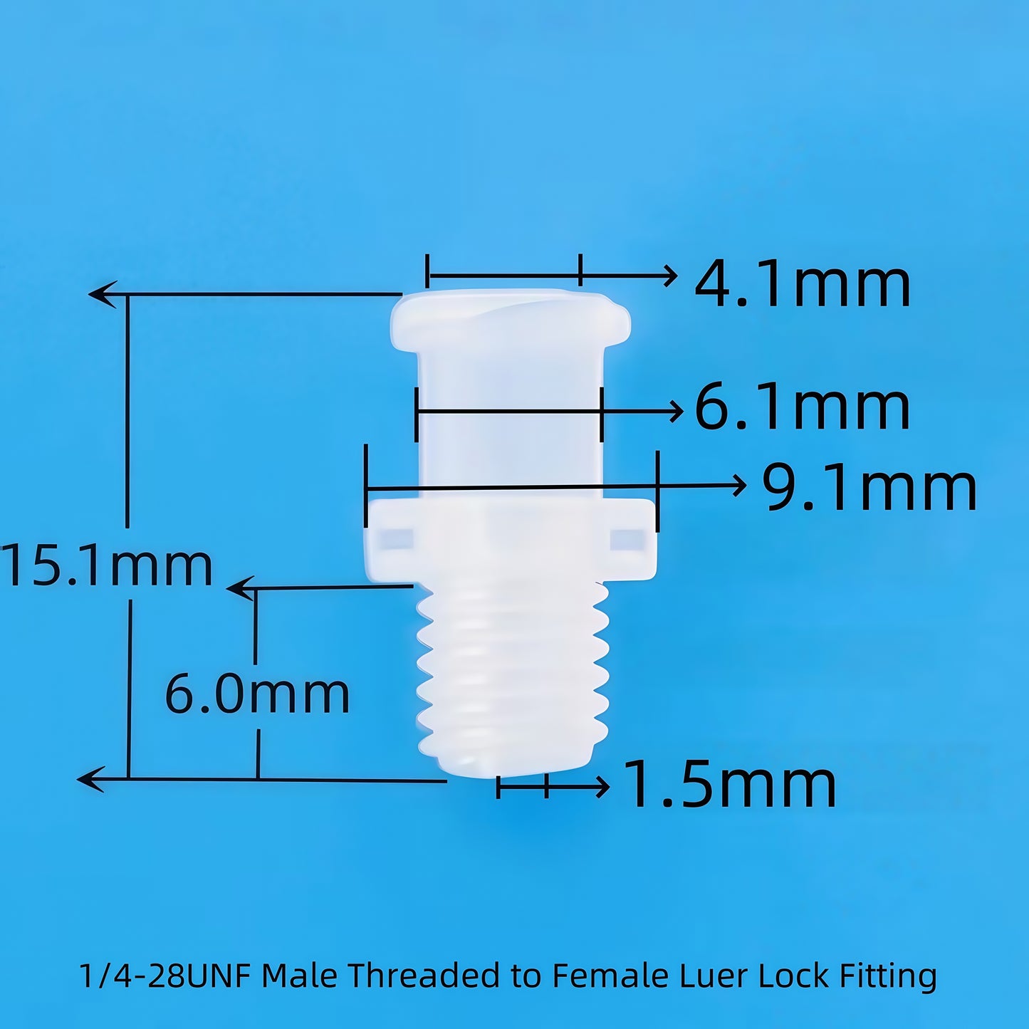 Female Luer Lock to 1/4-28 UNF Male Threaded Connector | Plastic Tube Fitting