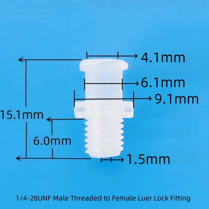 Female Luer Lock to 1/4-28 UNF Male Threaded Connector | Plastic Tube Fitting
