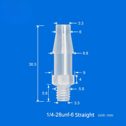 100/pk 1/4"-28 UNF Male Thread to Barb Adapter/Connector-Food Grade Natural PP