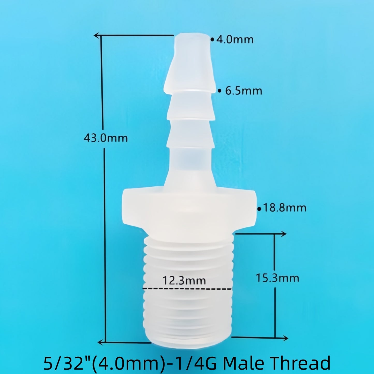 1/4G Male Thread Barbed Connector for Medical and Food Applications, Food-Grade PP, Leak-Free and Durable
