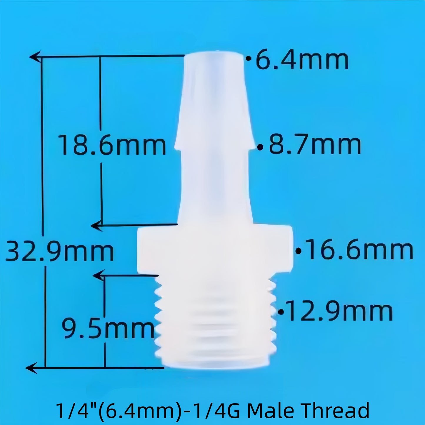 1/4G Male Thread Barbed Connector for Medical and Food Applications, Food-Grade PP, Leak-Free and Durable
