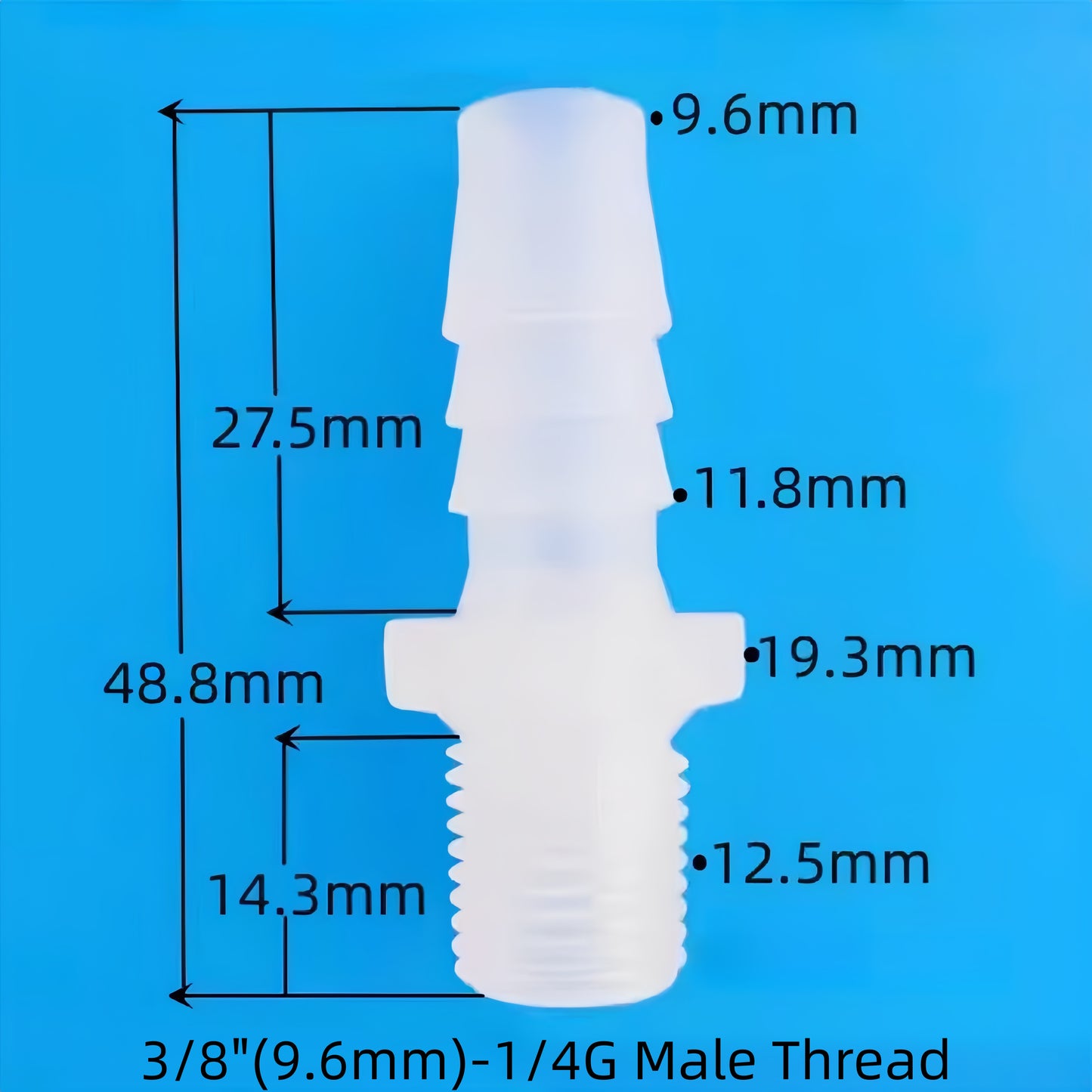 1/4G Male Thread Barbed Connector for Medical and Food Applications, Food-Grade PP, Leak-Free and Durable