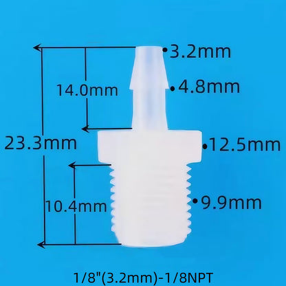 Plastic Threaded Barb Connector | Food-Grade PP 1/8NPT & 1/4NPT Male Thread Straight Pipe Fittings