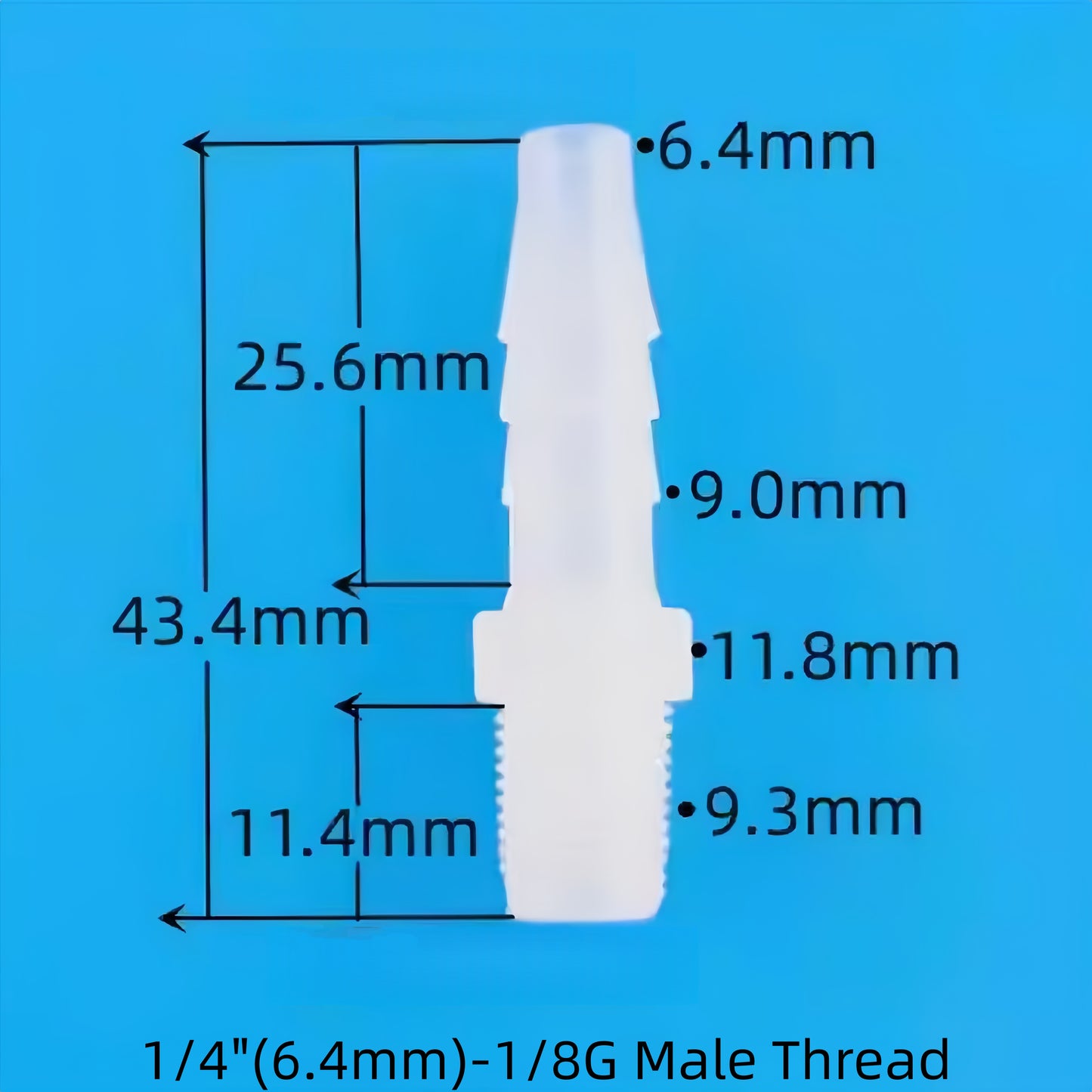 1/8G Male Thread Barbed Connector for Medical & Food Use, Food-Grade PP, Leak-Free & Durable