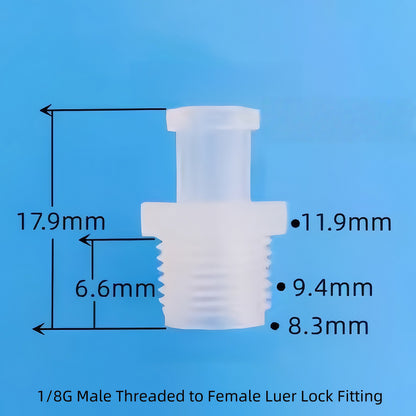 Female Luer→Male 1/8G Thread Connector-Straight and Elbow (L-type)— Food-Grade PP Luer Lock Adapter