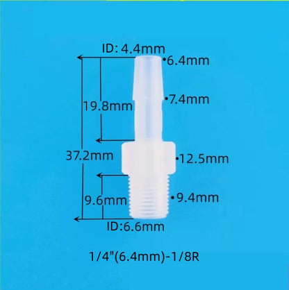 1/4" (6.4mm) Hose Barb to 1/8" R Male Thread Straight Connector - Food Grade Polypropylene Barb Fitting
