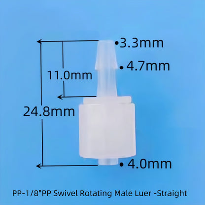 Movable Male Luer Lock Connector — PP Straight & Right-Angle (Rotating Swivel)