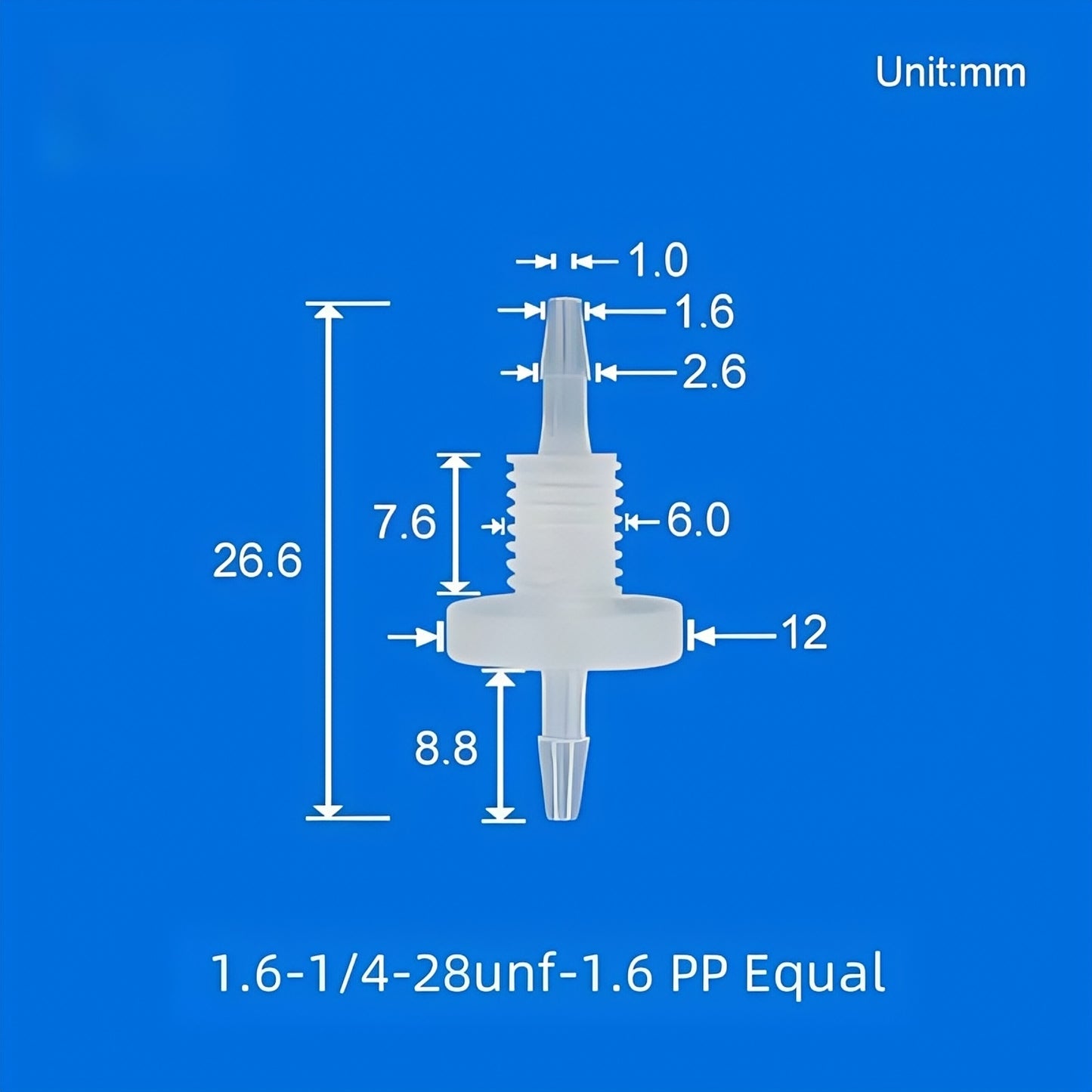 1/4-28UNF Barbed Bulkhead Fitting PP Equal 1.6mm Tubing Panel Mount Connector
