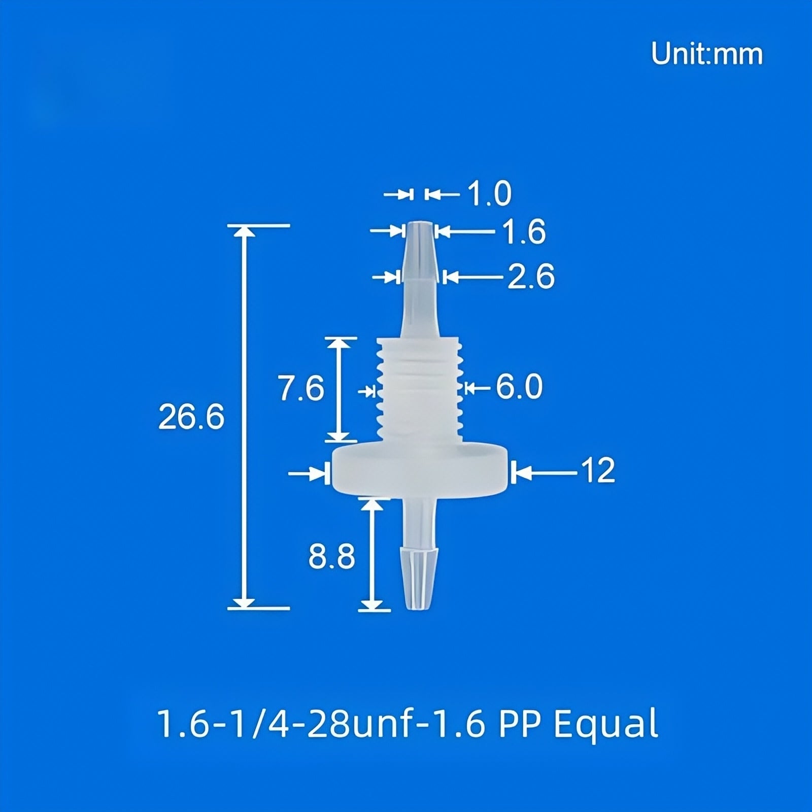 1/4-28UNF Barbed Bulkhead Fitting PP Equal 1.6mm Tubing Panel Mount Connector
