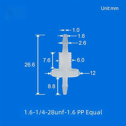 1/4-28UNF Barbed Bulkhead Fitting PP Equal 1.6mm Tubing Panel Mount Connector
