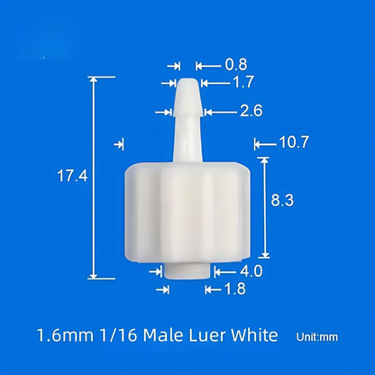 Food Grade PP Male Luer Lock Fittings,Female Luer Connectors 1/16 1/8 5/32 1/4