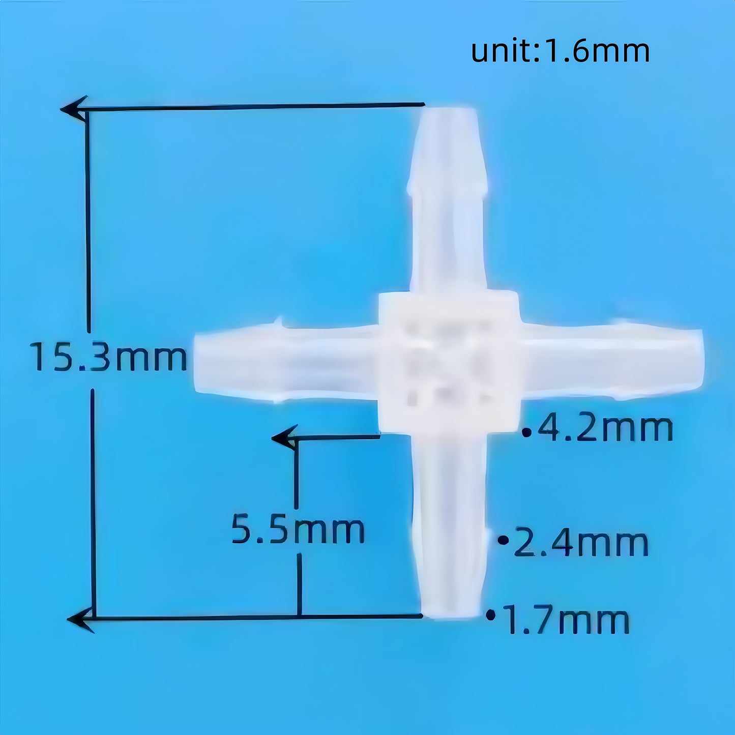 Leak-Proof 4-Way Hose Splitter (Barbed Cross Fitting) for Laboratory, Medical & Industrial Applications