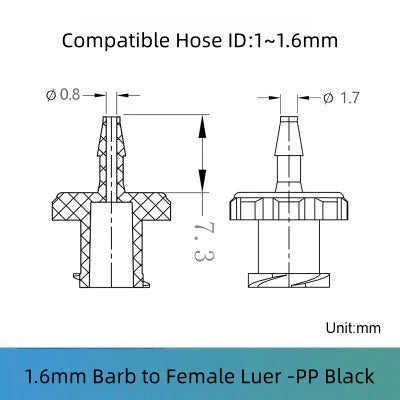 Colorful Luer to Barbed Fittings Luer Lock Barb Tubing Connector Hose 1/16 to 1/4 etc ,PP
