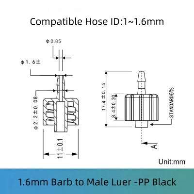 Colorful Luer to Barbed Fittings Luer Lock Barb Tubing Connector Hose 1/16 to 1/4 etc ,PP