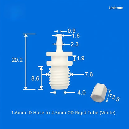 PP barb to thread fitting for soft hose and PTFE rigid tube, translucent, chemical resistant
