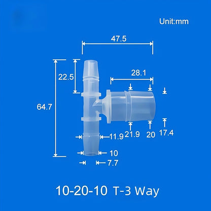 100 pk  Barb Tee 3-Way Adapter, Reducing Tee Hose Connectors, Plastic