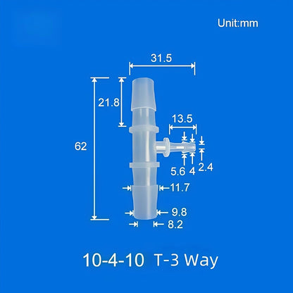 100 pk  Barb Tee 3-Way Adapter, Reducing Tee Hose Connectors, Plastic