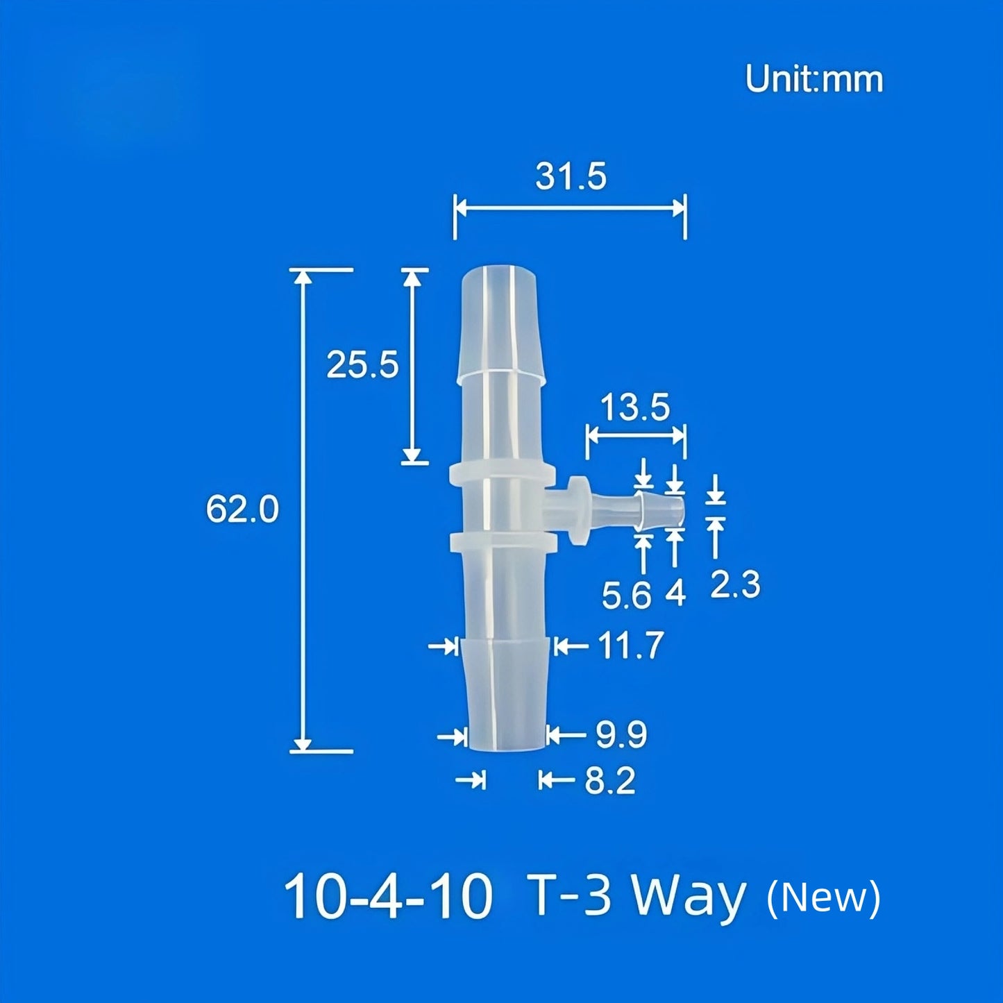 10mm to 4mm to 10mm Reducing Barb Tee 3-Way Hose Connector PP Plastic
