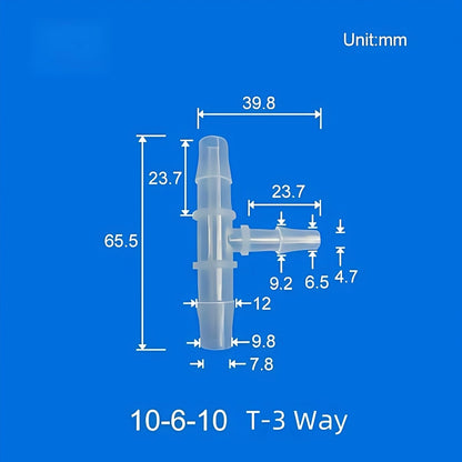 100 pk  Barb Tee 3-Way Adapter, Reducing Tee Hose Connectors, Plastic