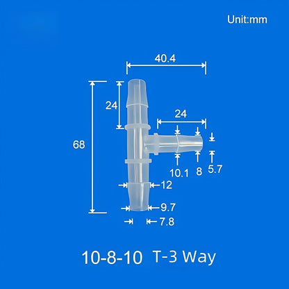 100 pk  Barb Tee 3-Way Adapter, Reducing Tee Hose Connectors, Plastic