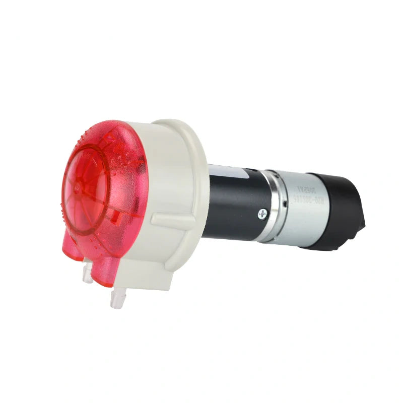 104KA compact peristaltic dosing pump with red pump head and DC geared planetary motor, 12V 24V OEM liquid transfer pump
