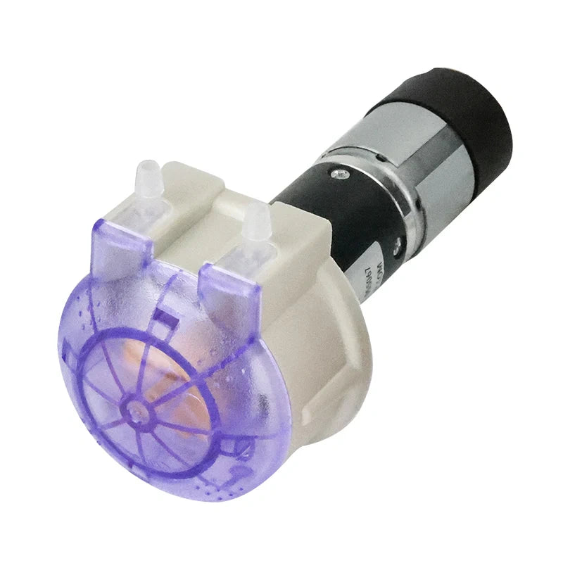 104KA OEM peristaltic pump with purple transparent pump head and DC geared motor, precision dosing pump for laboratory and medical use
