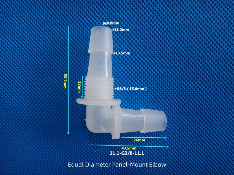 PP L-Elbow Bulkhead Fitting - Panel Mount Hose Connector for Peristaltic Pump / Lab Tubing