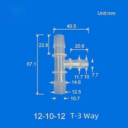 100 pk  Barb Tee 3-Way Adapter, Reducing Tee Hose Connectors, Plastic