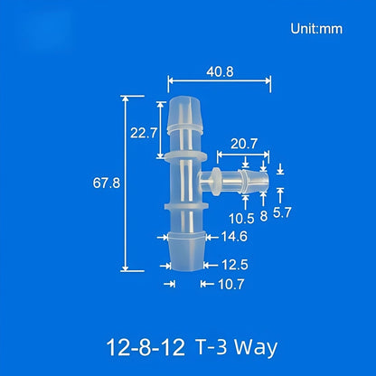 100 pk  Barb Tee 3-Way Adapter, Reducing Tee Hose Connectors, Plastic