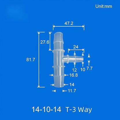 100 pk  Barb Tee 3-Way Adapter, Reducing Tee Hose Connectors, Plastic