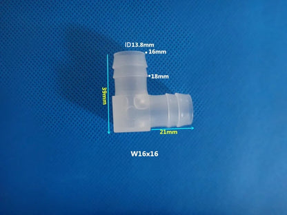 PP Plastic 90 Degree Elbow Hose Barb Fitting W16x16 ID 13.8mm OD 16mm-18mm Dimensions 39mm x 21mm
