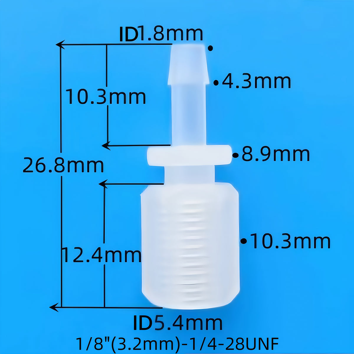 Microfluidic Connector Threaded 1/4-28UNF Female Thread Connector Micro Precision - Food Grade PP ...