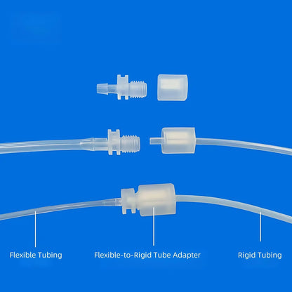 Adaptador de PP con rosca x espiga de 1/16, 1/8, 3/32 y 5/32, manguera de 1/16, 3/32, 1/8 y 5/32 con conectores de PTFE de diámetro exterior de 2,5, 3,0 y 3,2 mm