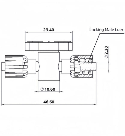 2-Way Luer Stopcock, Dual Male Luer Coupler, Medical-Grade PP, 10/pk